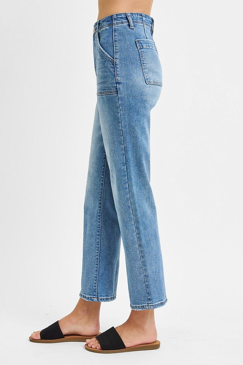 High rise ankle flare denim pants from RISEN JEANS, perfect for coastal boutique clothing and curvy plus size fashion.