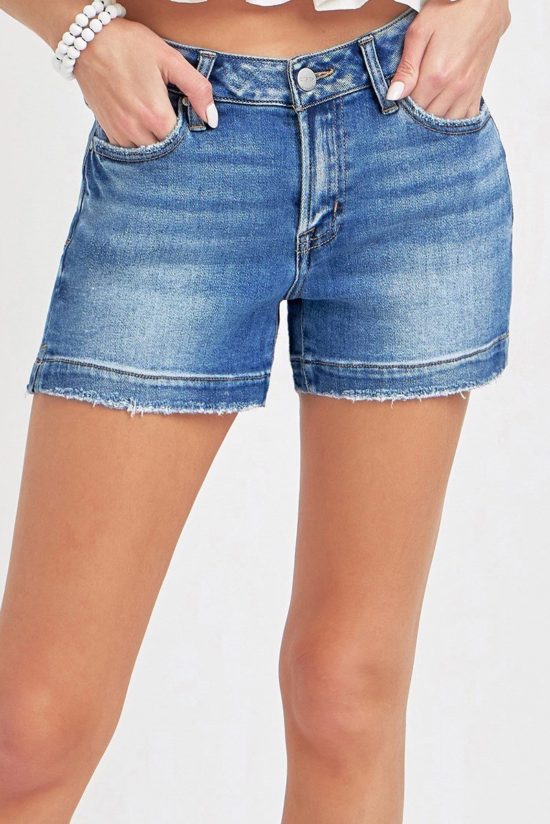Cami denim shorts with side slit, perfect for coastal boutique clothing and summer styles. Shop women's bottoms and stylish tops.