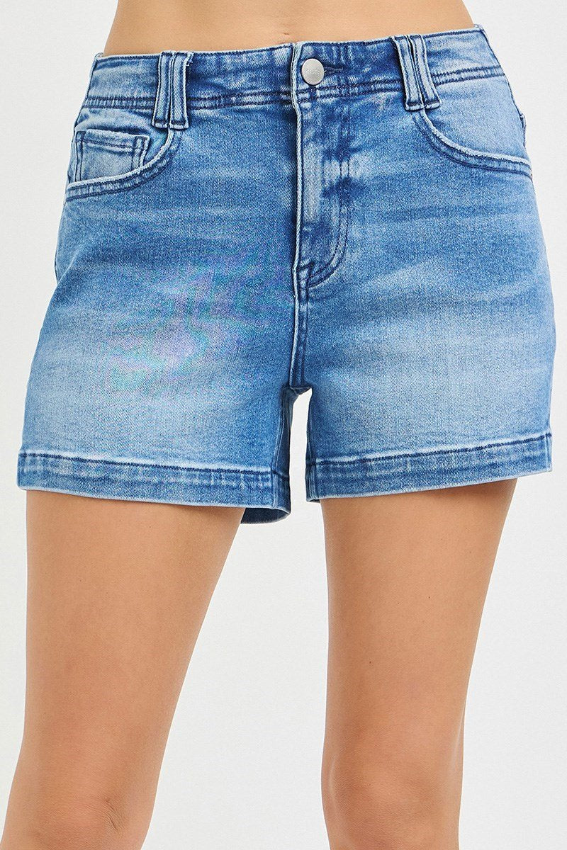 Mid-Rise Relaxed Shorts- Medium Wash