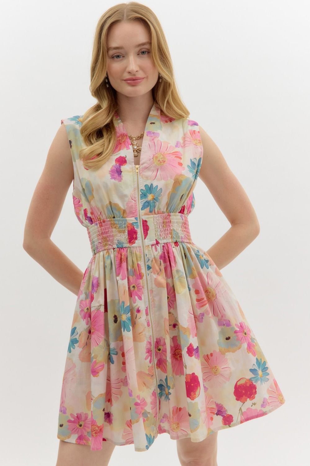 Fiona Dress in floral print, perfect for coastal boutique clothing, summer beach dresses, and tropical vacations.