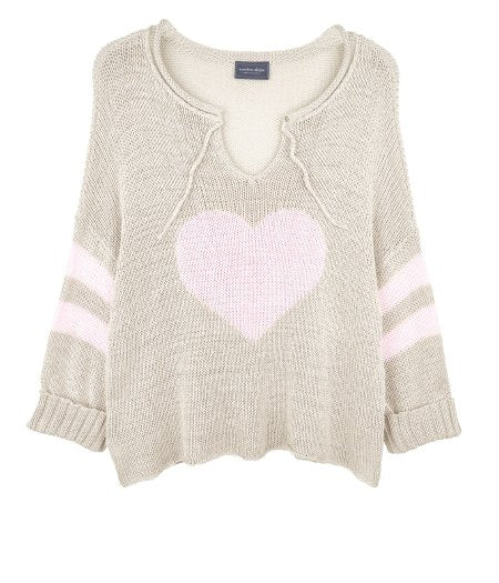 WS Wooden Ships Lover Top in Khaki with heart design, perfect for coastal boutique clothing and stylish summer outfits.