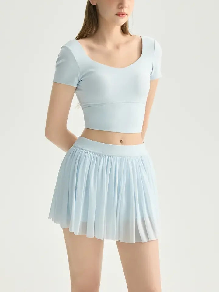 Leah Mesh Skirt-Soft Blue