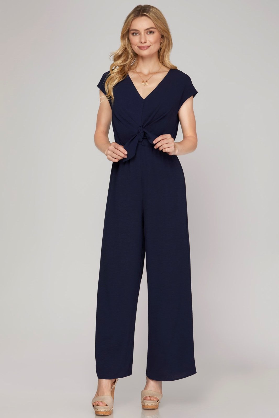 Navy Jumpsuit from Raggdoll Boutique, perfect for trendy coastal style and summer outfits Texas.