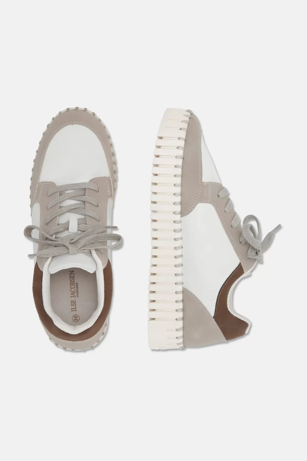 SNEAKERS-LACE UP TULIPS-LILY WHITE by ILSE JACOBSEN 4092 with tri colored design and platform for comfort.