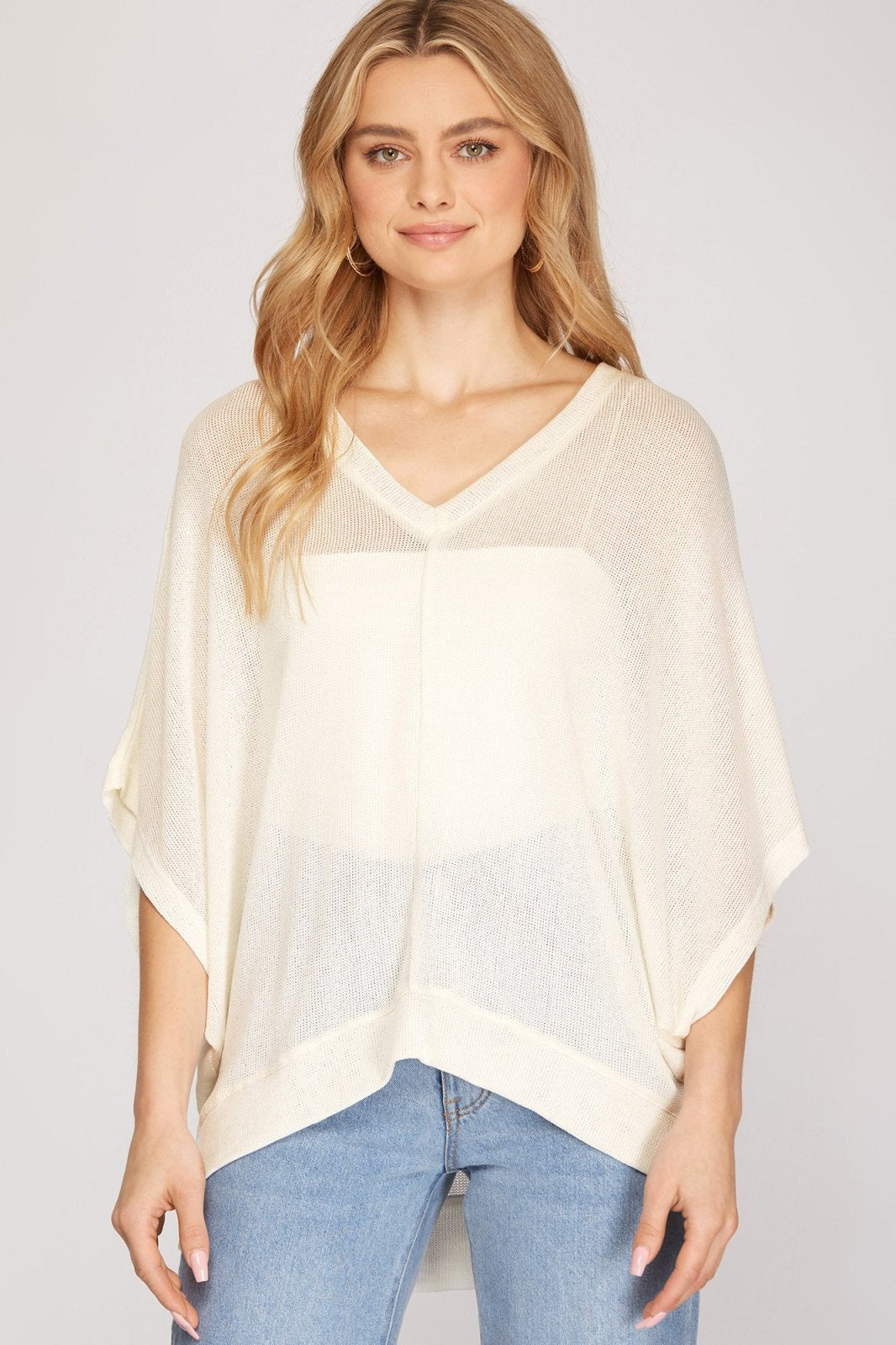 DROP SHOULDER LOW GAGE V NECK KNIT TOP available at Raggdoll Boutique for trendy coastal style.