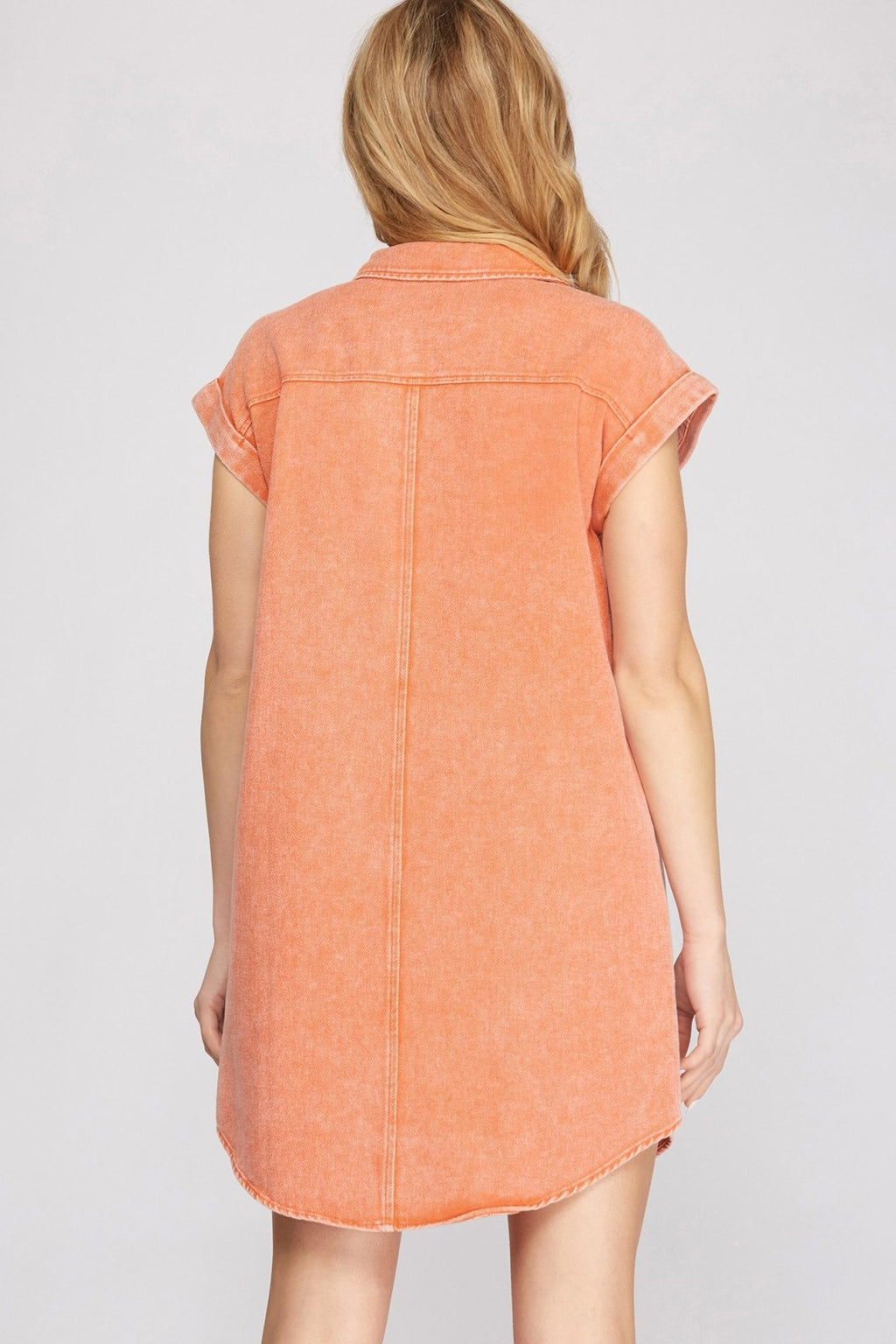 GEORGIA PEACH WASHED DENIM DRESS from Raggdoll Boutique, showcasing trendy coastal style perfect for summer outfits Texas.