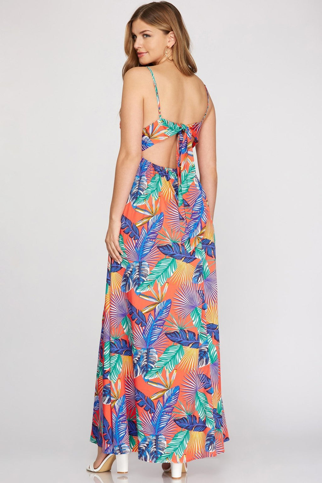 COAST TO COAST MAXI DRESS showcasing a vibrant tropical print, perfect for summer outfits Texas from Raggdoll Boutique.