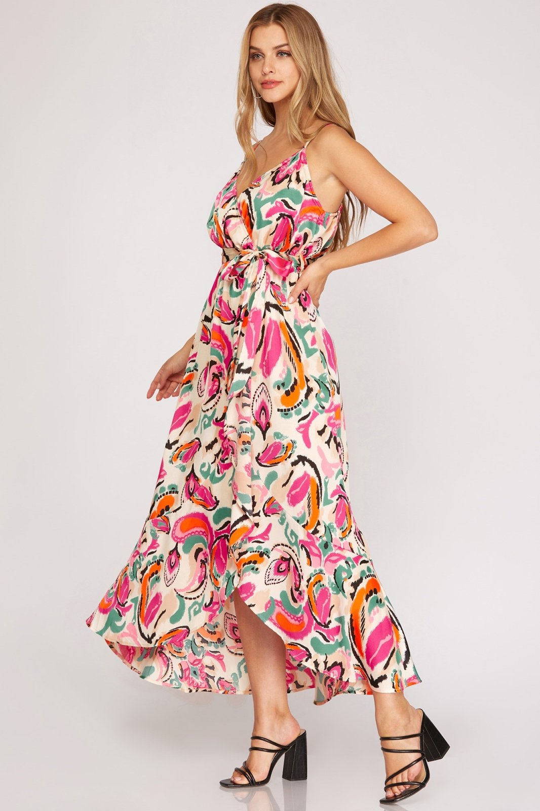 Model showcasing the POP THE BUBBLY DRESS from Raggdoll Boutique, perfect for summer outfits in Port Aransas.