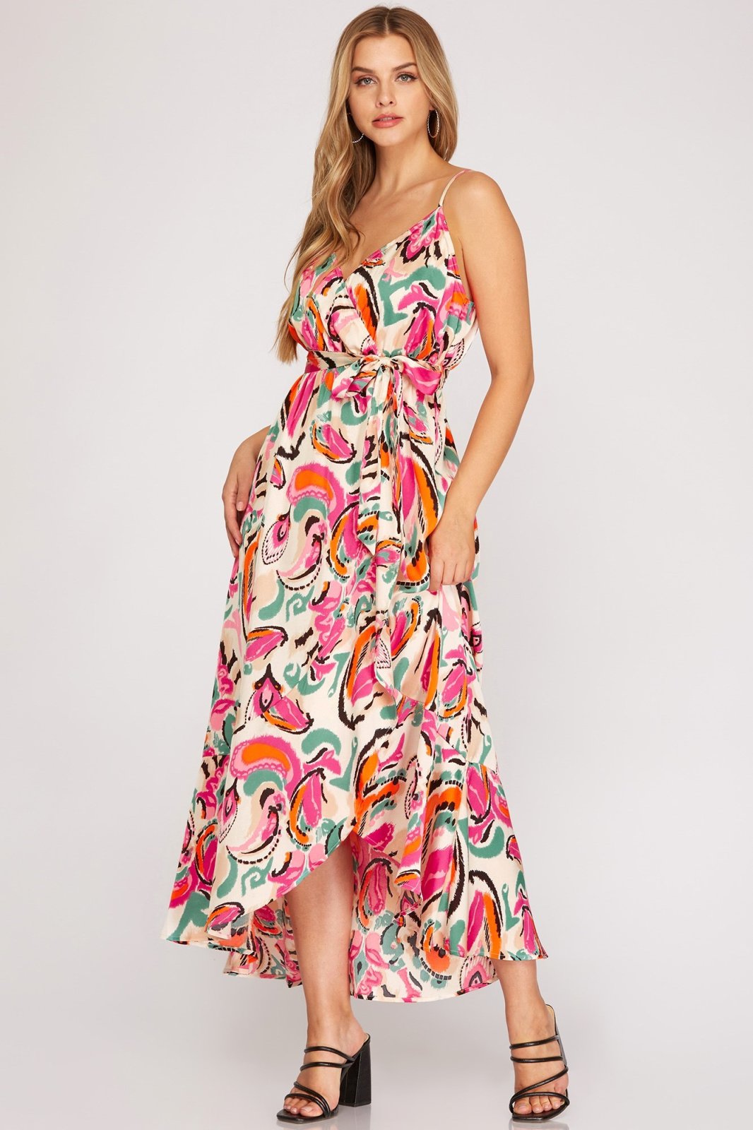 Model wearing the POP THE BUBBLY DRESS from Raggdoll Boutique, showcasing trendy coastal style.