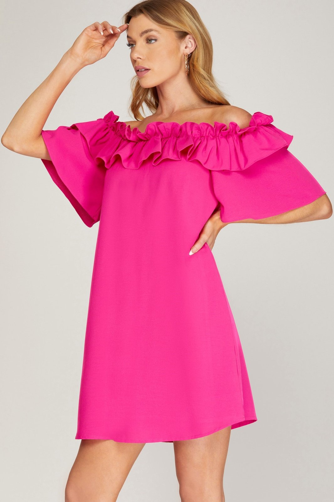 PINK PASSION OFF-SHOULDER DRESS from Raggdoll Boutique, perfect for summer outfits and vacation wardrobe.