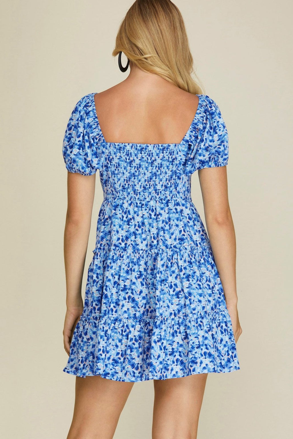 Back view of the Sweet Blues Dress from Raggdoll Boutique, featuring trendy coastal style and perfect for summer outfits Texas.