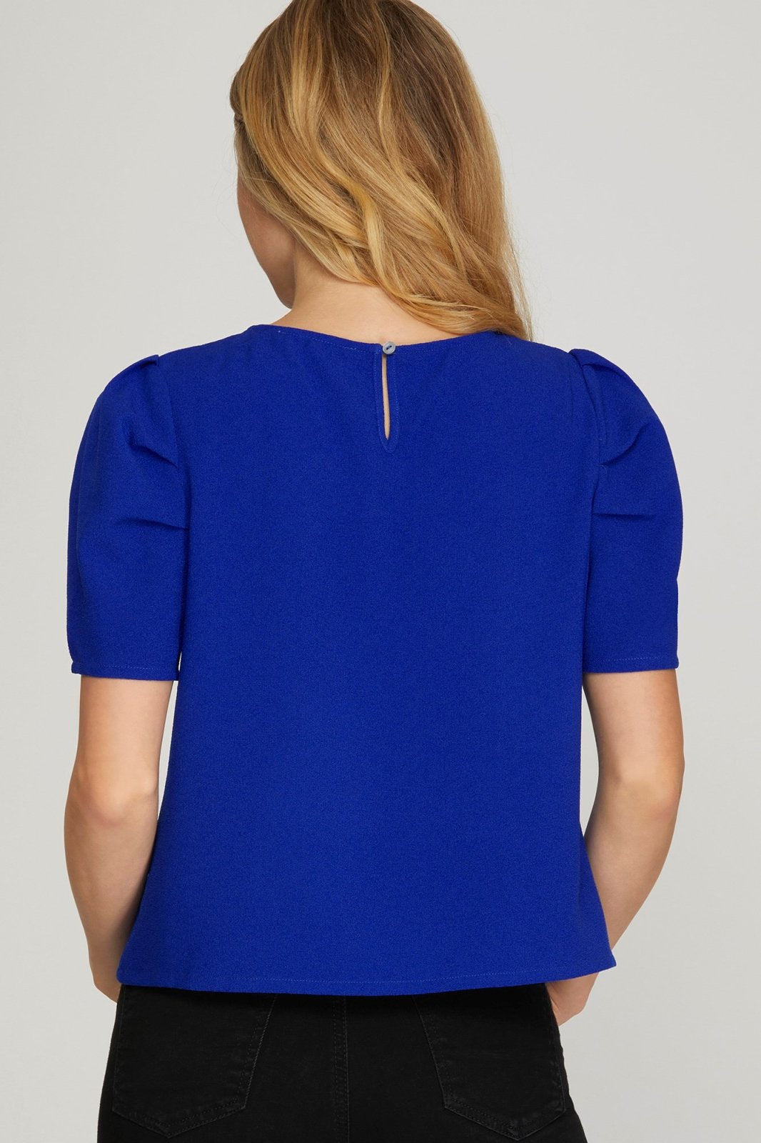 Royal Blue Top with Pearl Detail back view, stylish addition to summer outfits Texas, from Raggdoll Boutique.