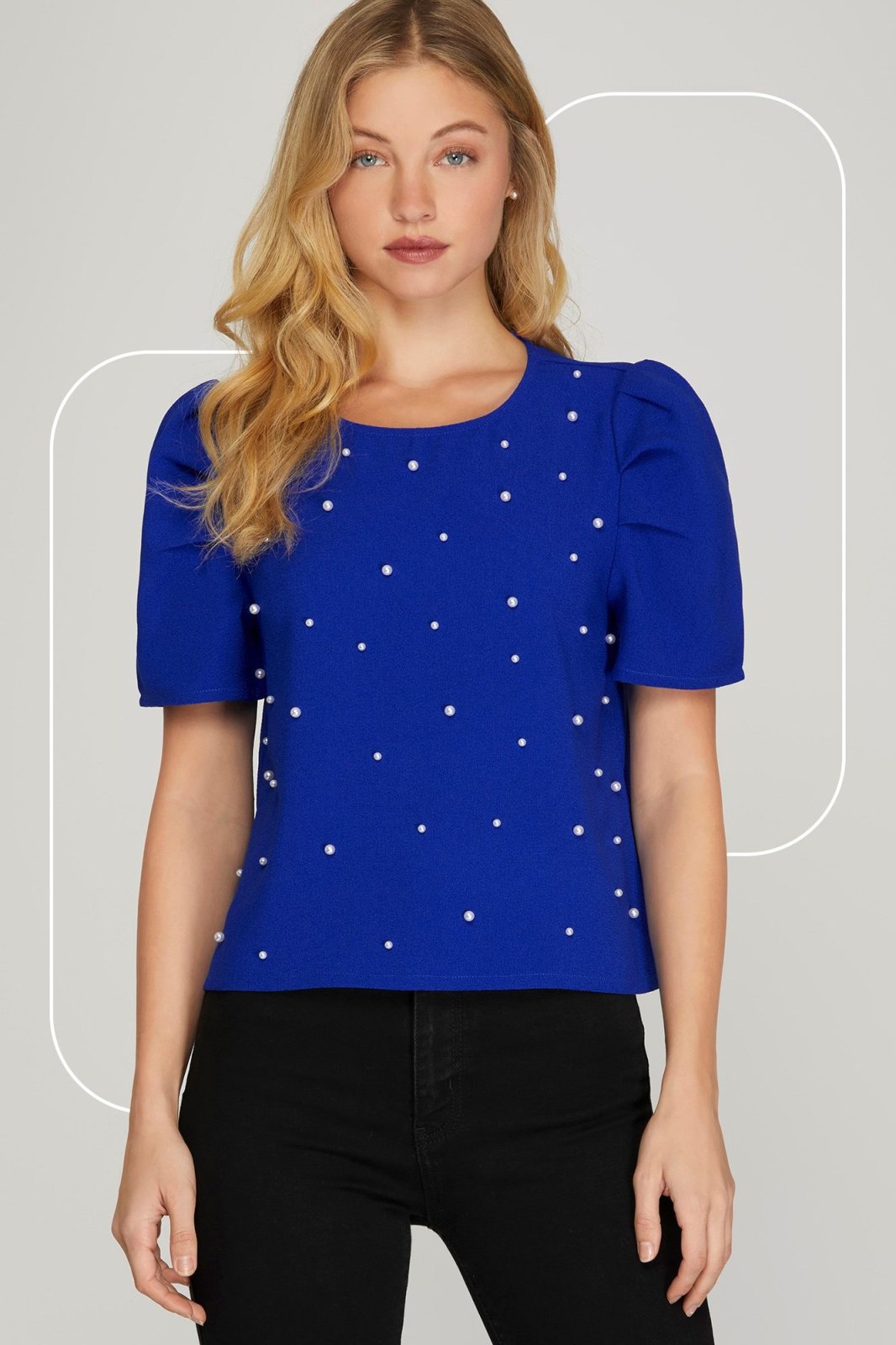 Royal Blue Top with Pearl Detail from Raggdoll Boutique, perfect for trendy coastal style and summer outfits Texas.