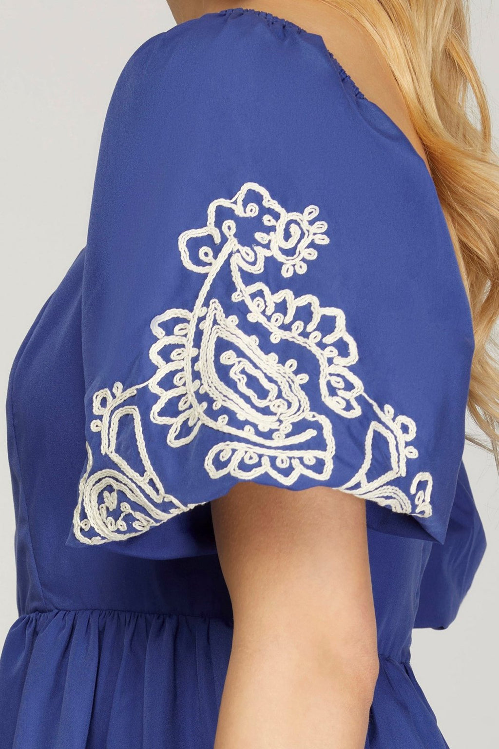 Let Me Be Your Royal Dress featuring embroidered sleeves from Raggdoll Boutique, perfect for summer outfits Texas.
