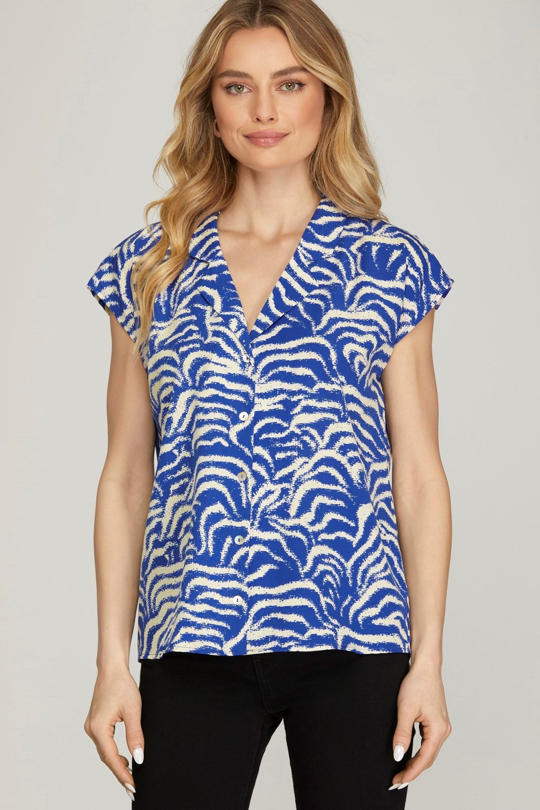 ROYAL BLUE PATTERNED TOP from Raggdoll Boutique, perfect for coastal fashion and summer outfits in Texas.