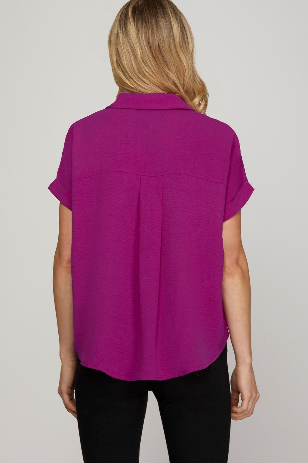 Magenta drop shoulder top with collared neckline, perfect for coastal boutique clothing and stylish tops for women.
