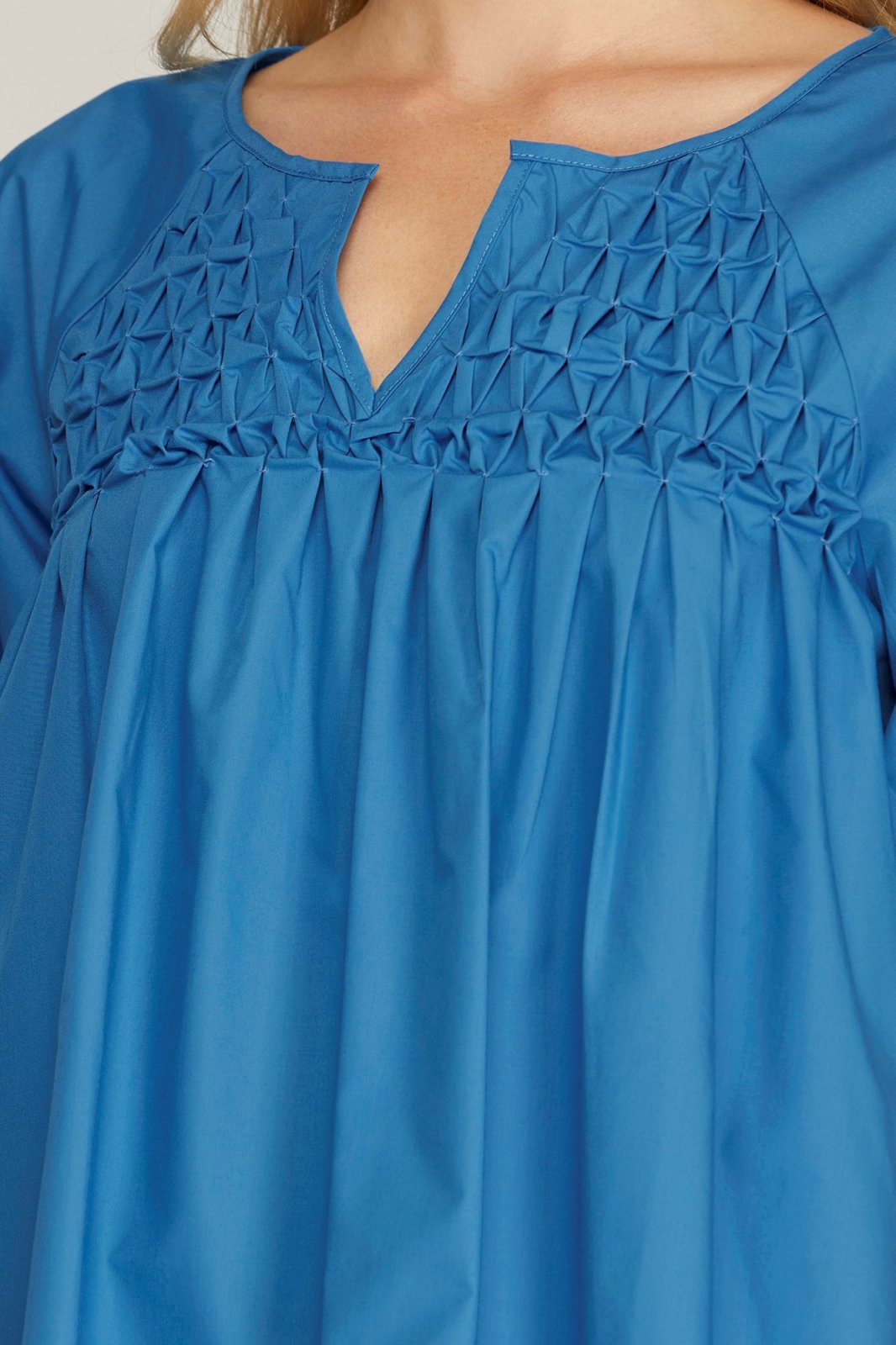 Blue Textured Poplin Top from Raggdoll Boutique, perfect for trendy coastal style and summer outfits Texas.