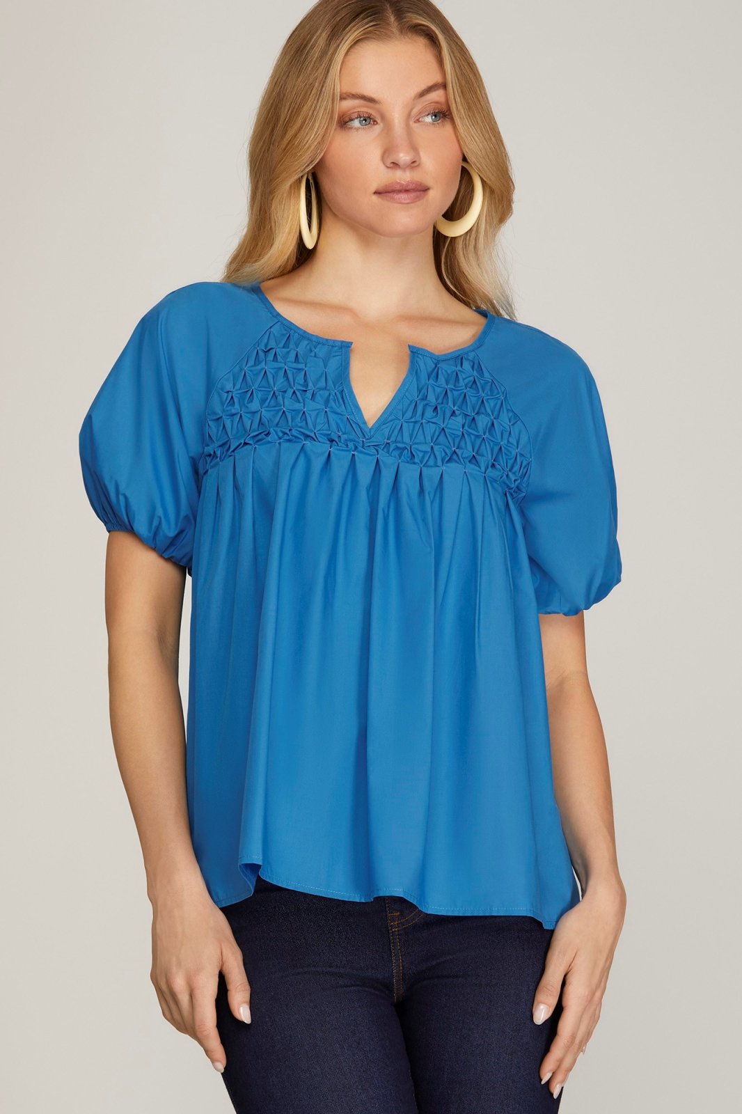 Blue Textured Poplin Top from Raggdoll Boutique, perfect for trendy coastal style and summer outfits Texas.