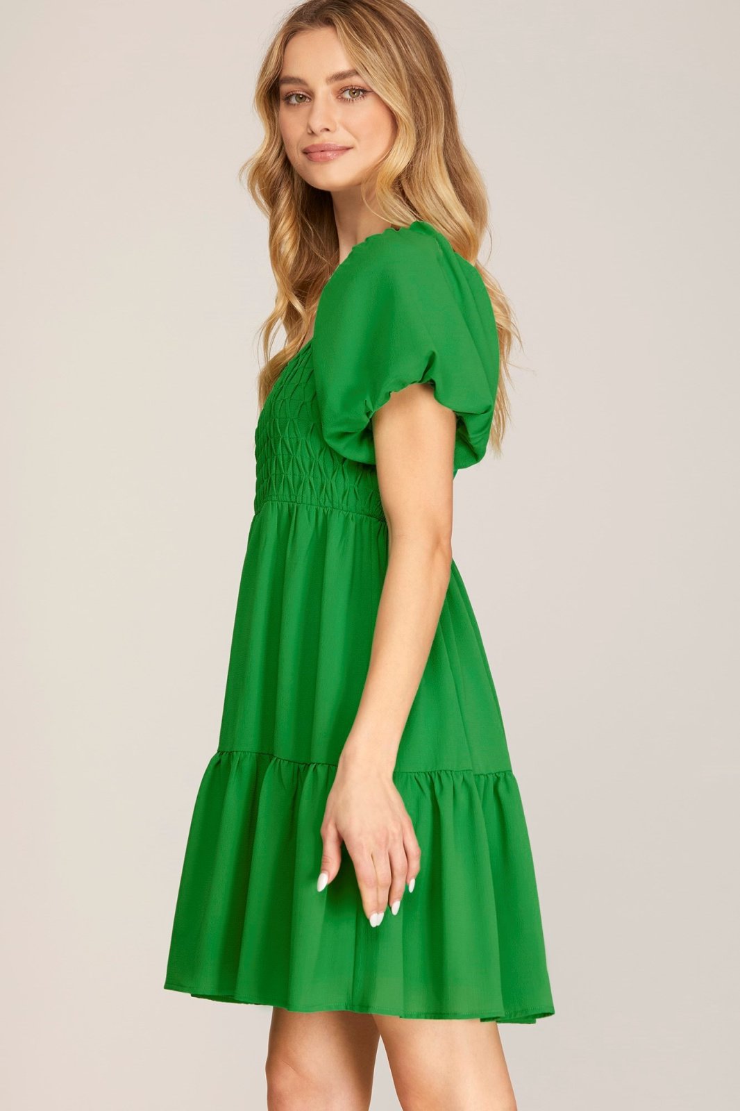 Heidi Dress in vibrant green, perfect for summer outfits Texas at Raggdoll Boutique, trendy coastal style for women.
