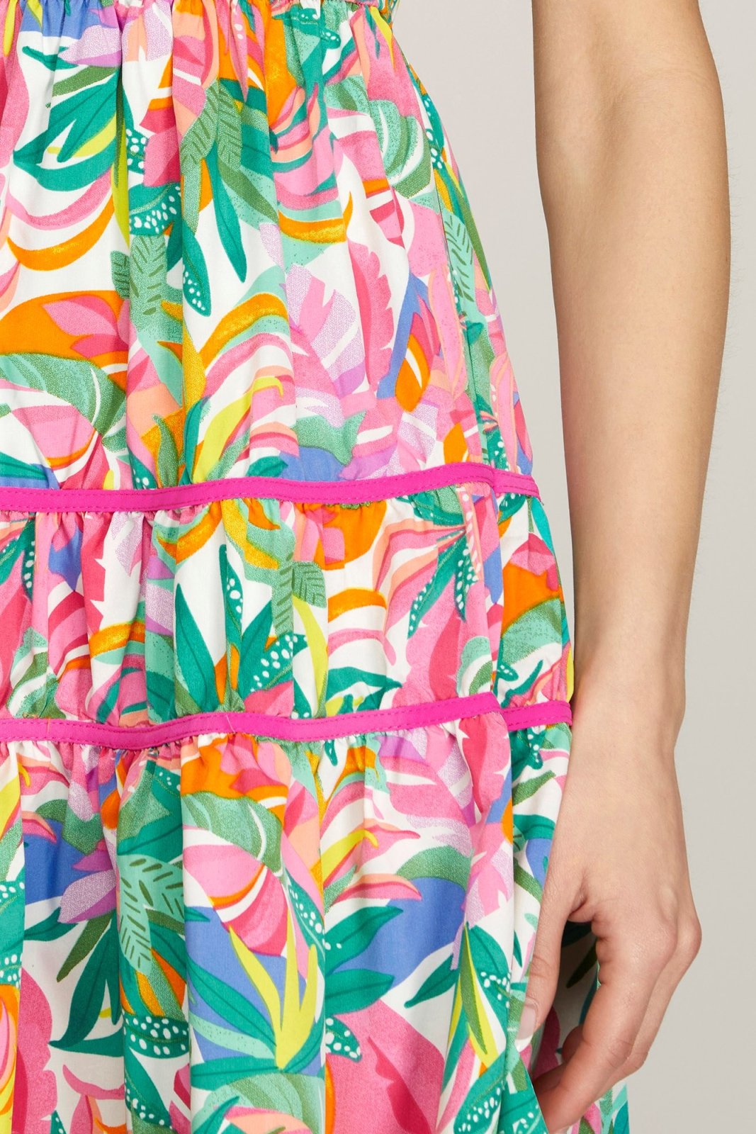 Colorful patterned fabric of the Spring Fling Dress from Raggdoll Boutique, perfect for summer outfits Texas.