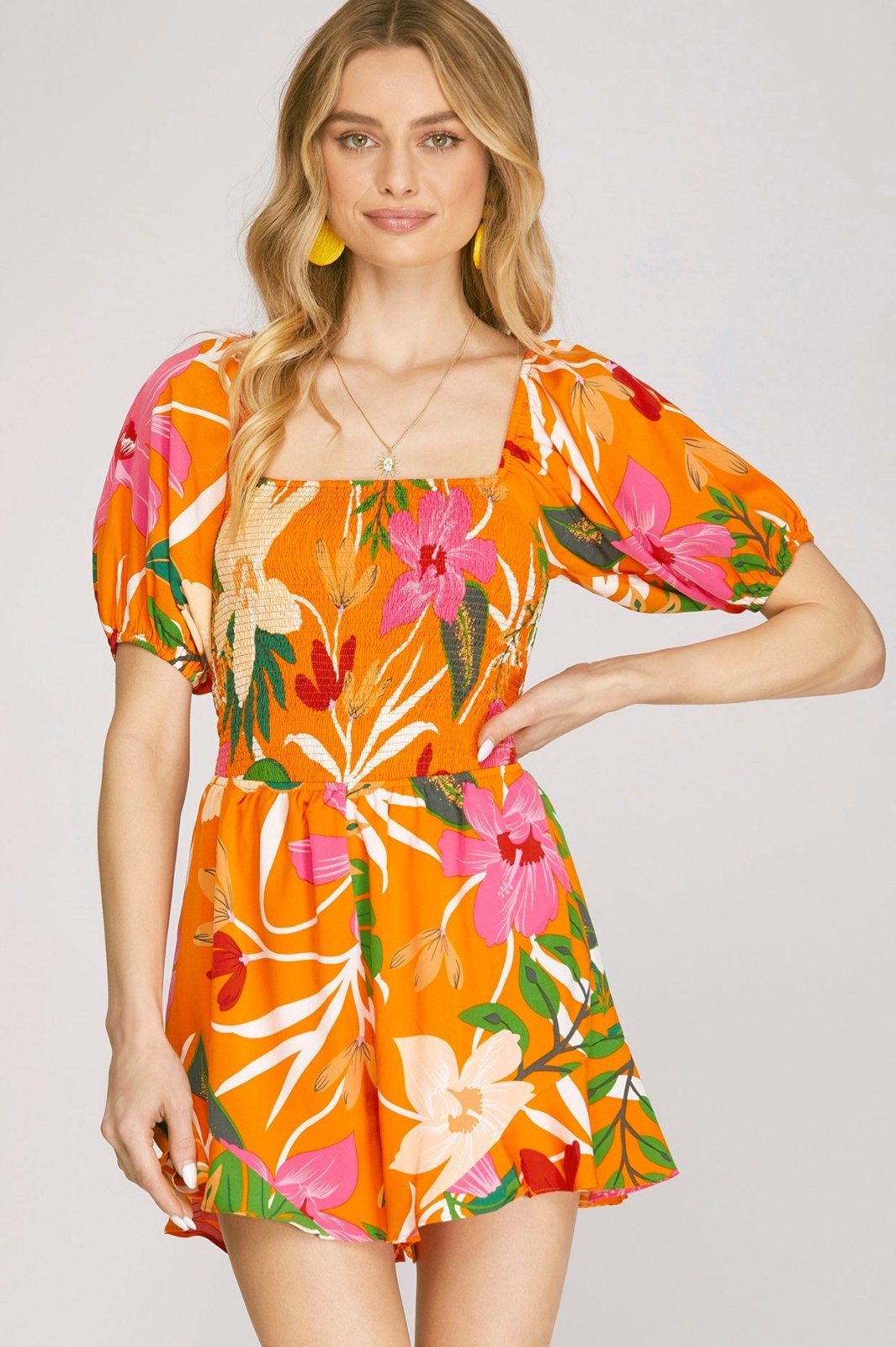 Kat Romper from Raggdoll Boutique featuring trendy coastal style and floral print for summer outfits Texas.