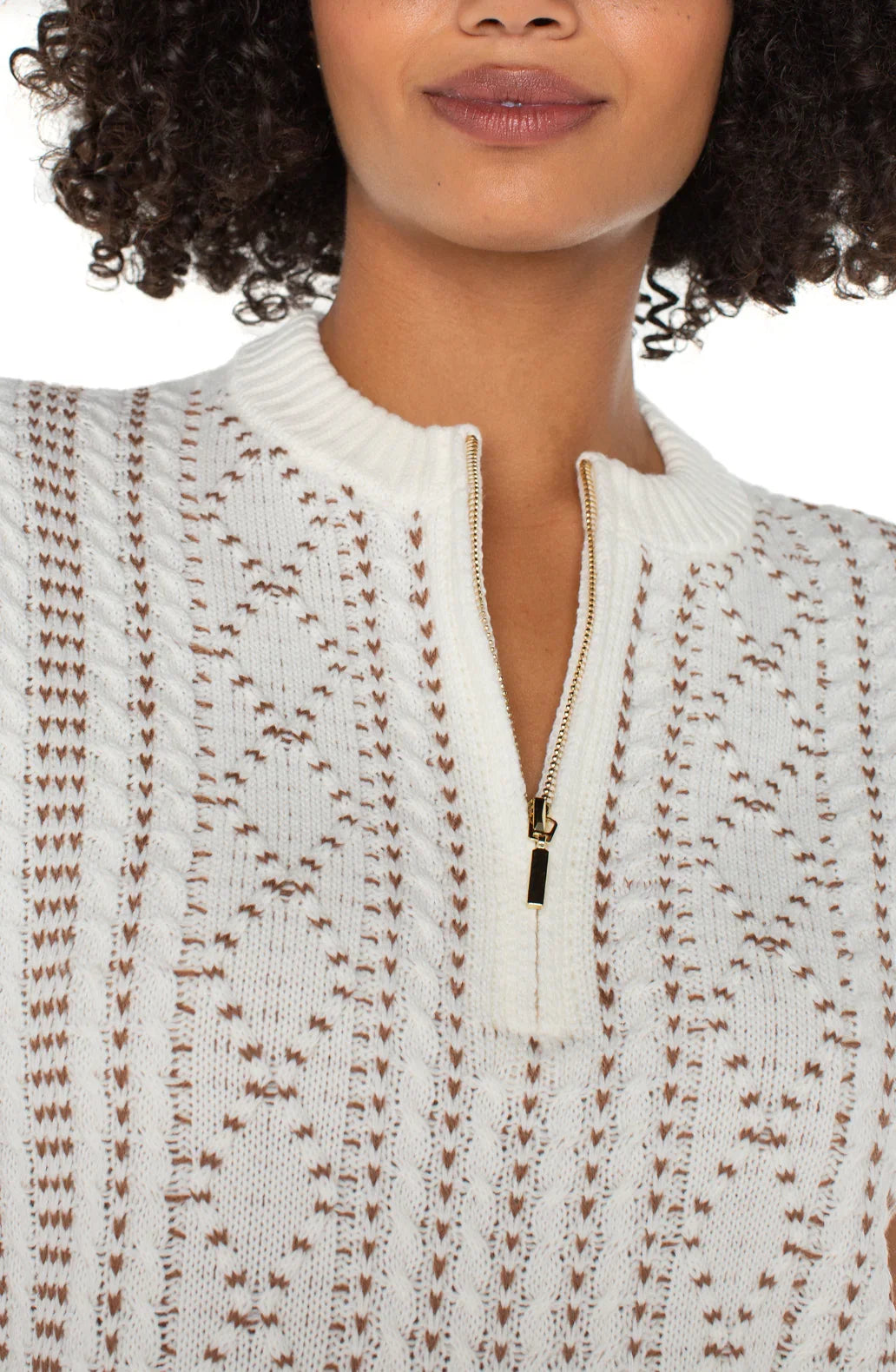 Creme with Camel Zip Sweater Vest