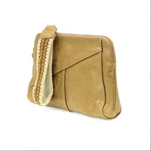 Gigi- Metallic Gold Crossbody w/Woven Strap