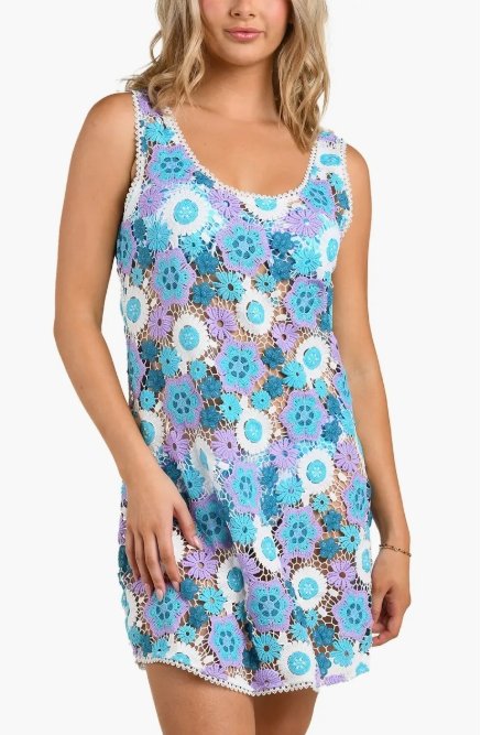 Happy Cover-Up Crochet Dress -Lagoon