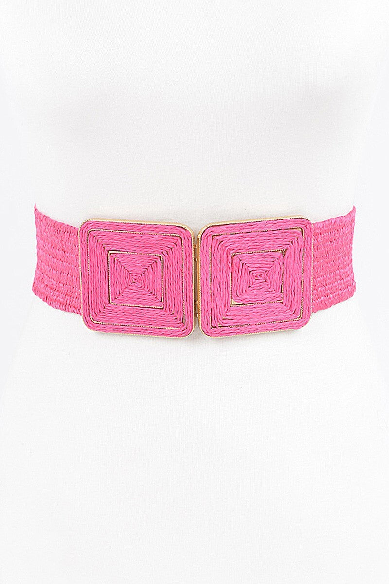 Straw Two Buckle Elastic Belt (Fuchsia)