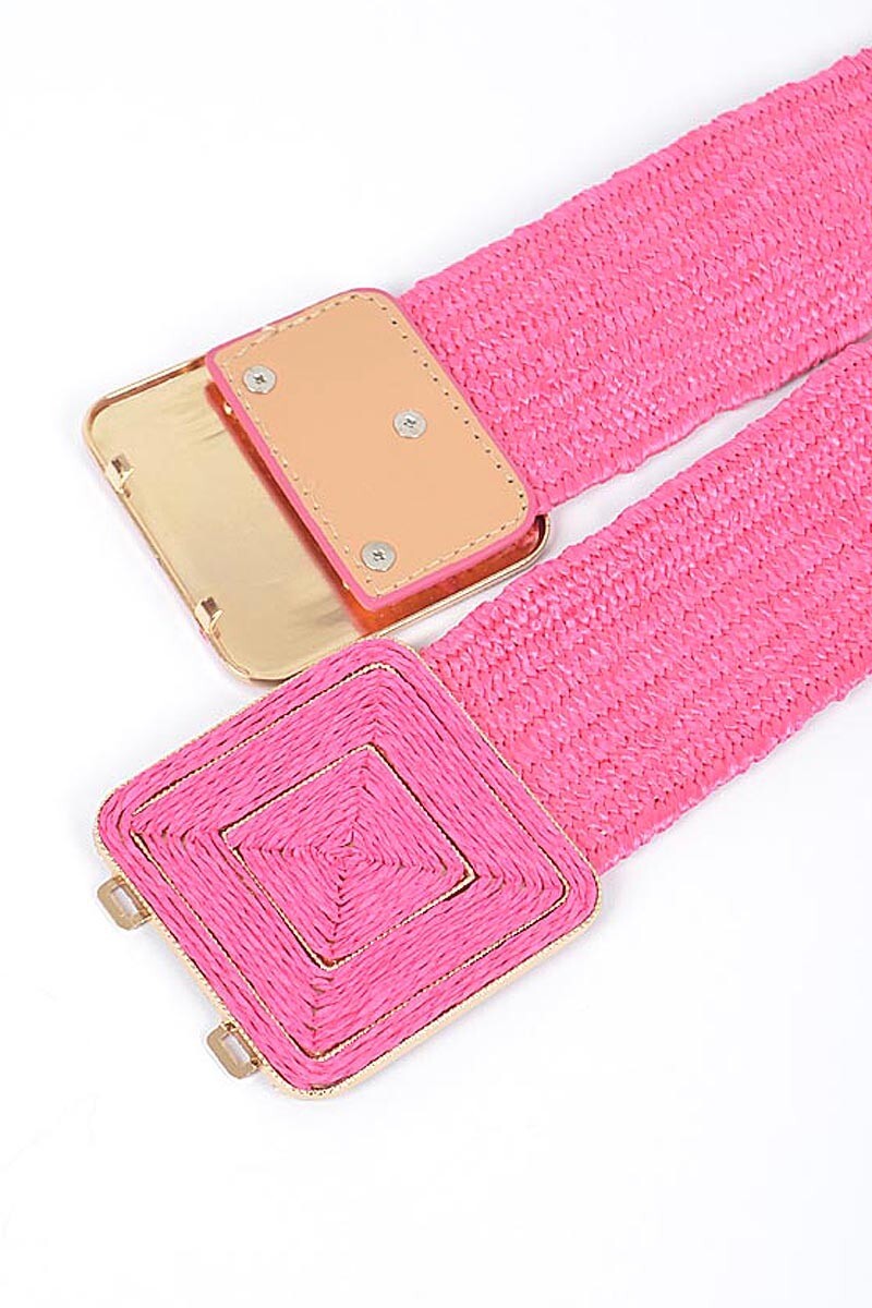 Straw Two Buckle Elastic Belt (Fuchsia)