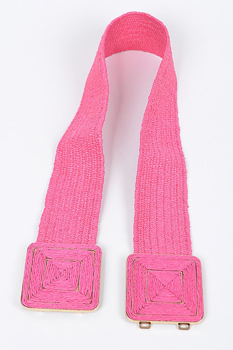 Straw Two Buckle Elastic Belt (Fuchsia)