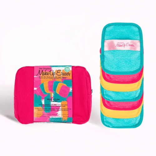 Colorful 7-day set of MakeUp Erasers, perfect for removing makeup with water only, stylish and reusable cosmetics solution.