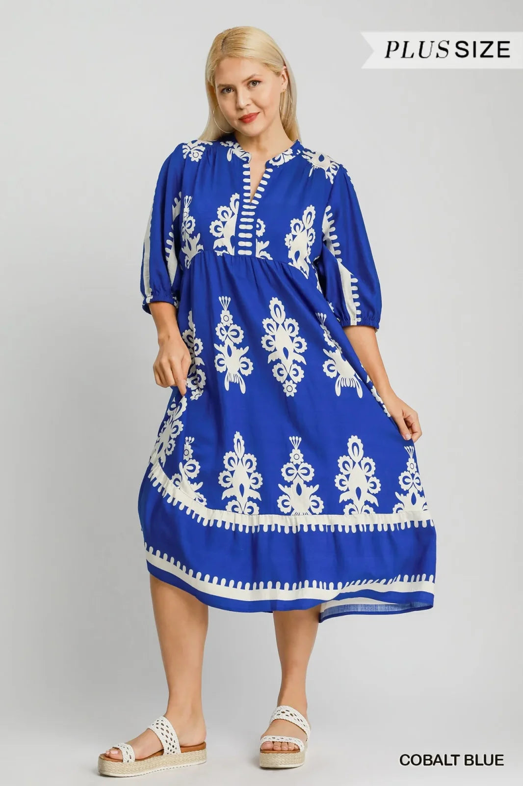 Plus size Uma Dress in cobalt blue, featuring a stylish design perfect for coastal boutique clothing and tropical vacations.