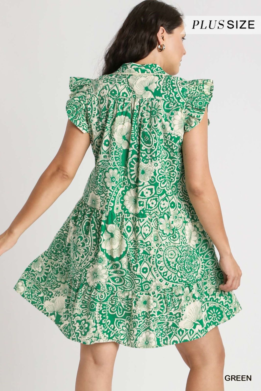 Plus Carla Dress in green floral pattern, trendy coastal style from Raggdoll Boutique, perfect summer outfit.