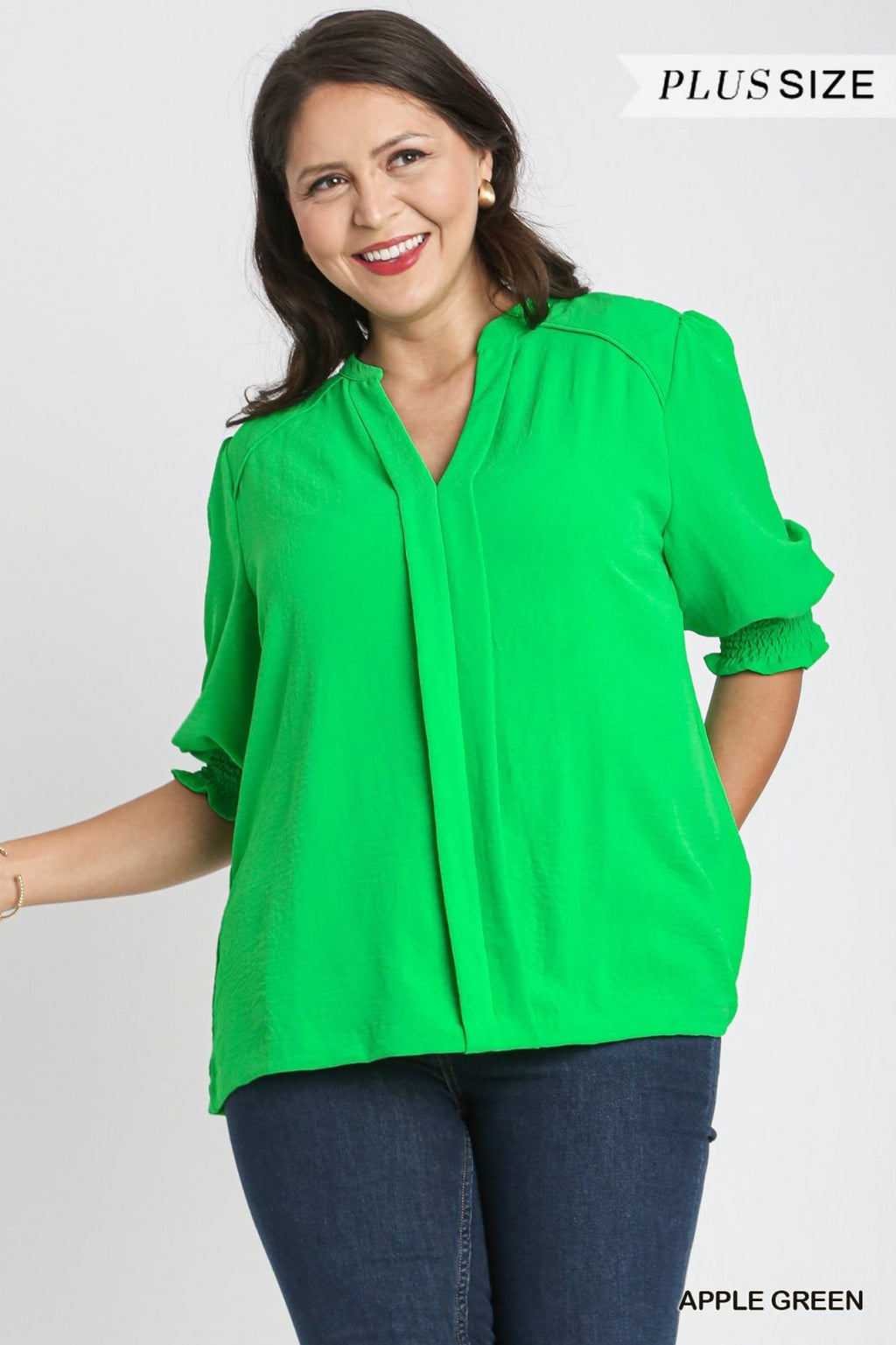 Plus Apple Green stylish plus size blouse from Raggdoll Boutique for trendy coastal style.
