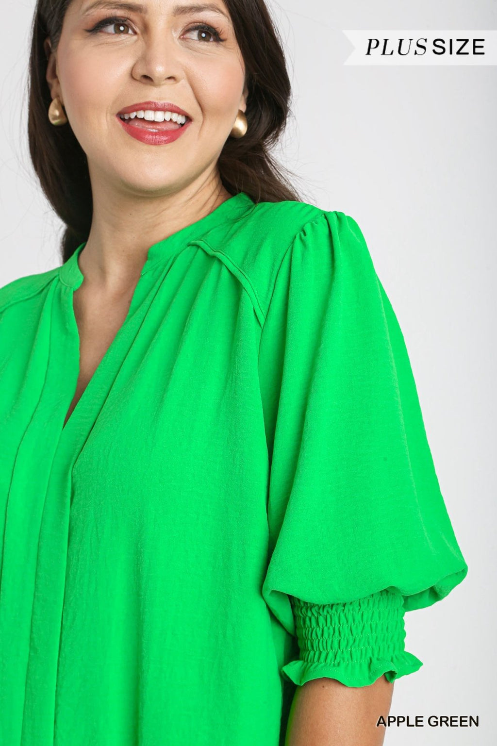 Plus Apple Green blouse from Raggdoll Boutique, perfect for trendy coastal style and summer outfits Texas.