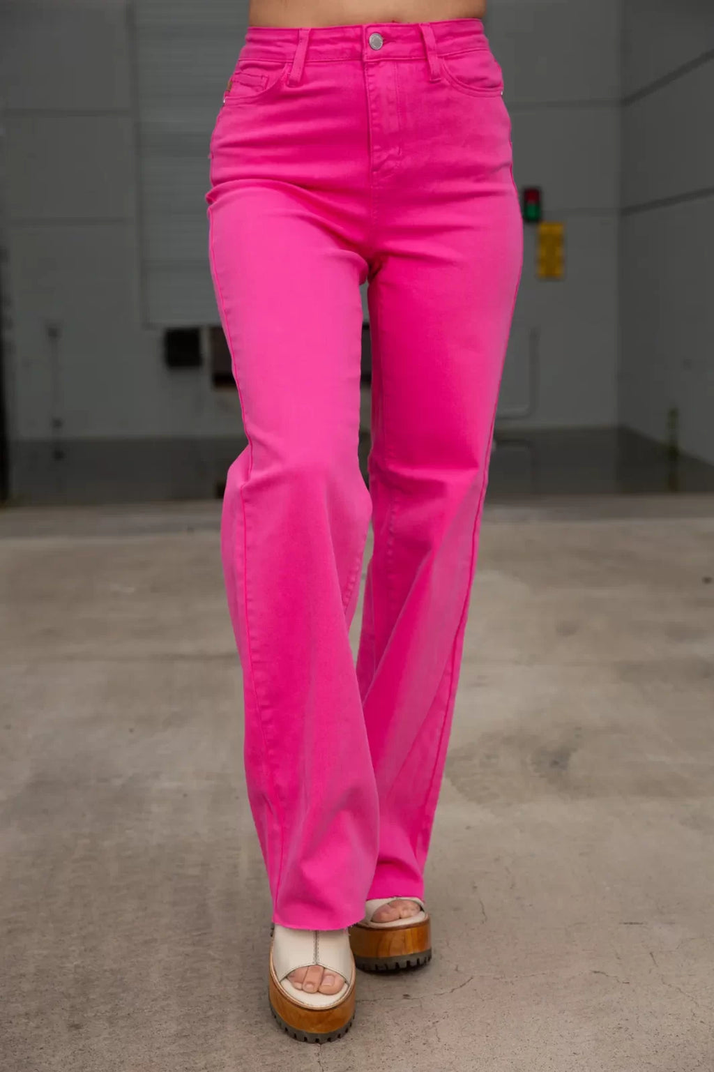 JUDY BLUE HOT PINK DYED 90's STRAIGHT JEAN showcased with trendy coastal style at Raggdoll Boutique.