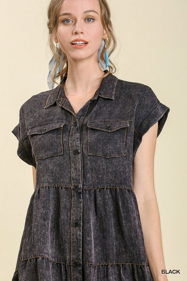 SNOW WASHED BLACK RUFFLE DRESS from Raggdoll Boutique, featuring trendy coastal style for summer outfits Texas.