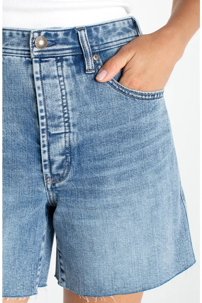 LP- High Waist Cutoff Denim Shorts-Manhattan