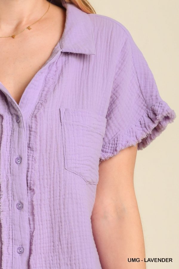 LAVENDER BUTTON UP TOP from Raggdoll Boutique, perfect for summer outfits Texas and coastal fashion.