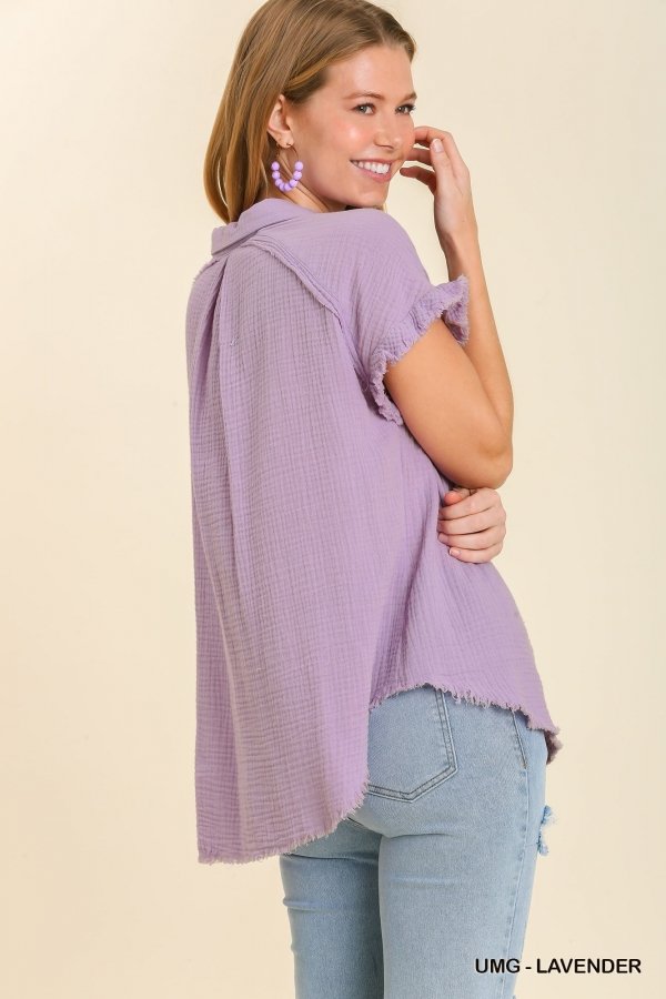 LAVENDER BUTTON UP TOP from Raggdoll Boutique, perfect for summer outfits Texas and trendy coastal style.