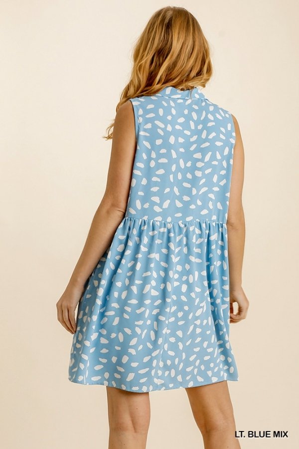 LT. BLUE MIX SLEEVLESS DRESS back view featuring trendy coastal style from Raggdoll Boutique.