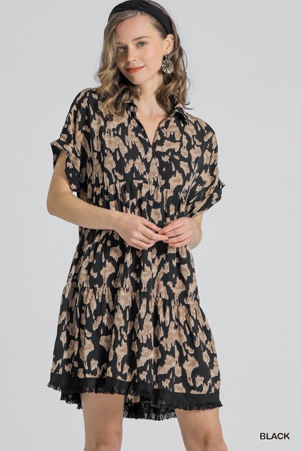 FUN ANIMAL PRINT BLACK AND CREAM DRESS featured in Raggdoll Boutique, ideal for trendy coastal style and summer outfits.