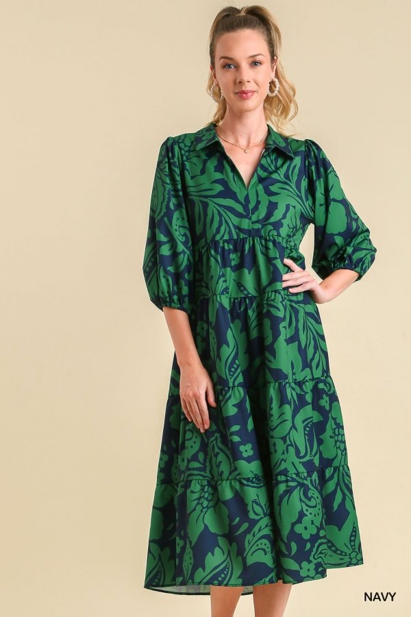 Timeless Navy and Green Dress from Raggdoll Boutique, a trendy coastal style for summer outfits Texas.
