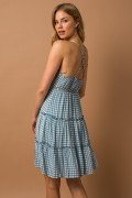 CHECKERS BLUE AND WHITE DRESS showcased at Raggdoll Boutique, perfect for summer outfits Texas and vacation wardrobe boutique.