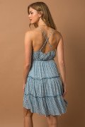 CHECKERS BLUE AND WHITE DRESS - Sleeveless back cross strap mini dress with merrow edge at Raggdoll Boutique.