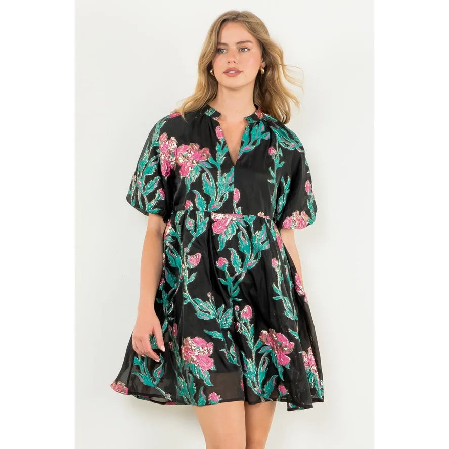 Stylish Tamara Dress featuring floral design, perfect for coastal boutique clothing and tropical vacations. Ideal for curvy women.