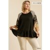 PLUS BLACK TOP WITH PRINTED SLEEVE DETAILS from Raggdoll Boutique, trendy coastal style women's clothing.