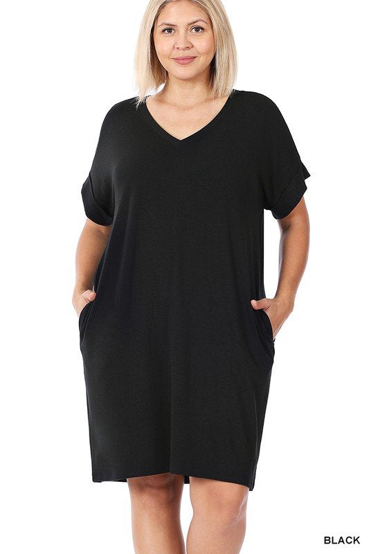 PLUS EVERYDAY DRESS WITH POCKETS in black, perfect for trendy coastal style from Raggdoll Boutique.