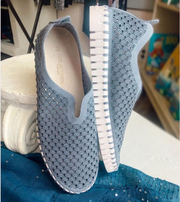 BLUE GREY TULIP stylish boutique shoes from Raggdoll Boutique in Port Aransas, perfect for trendy coastal style.